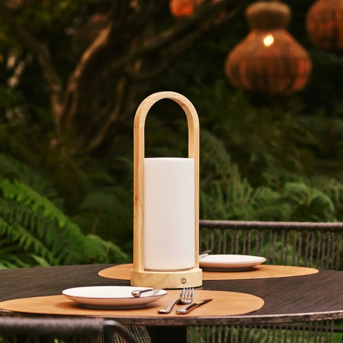 Light Brown Wooden Table Lamp - Cordless Rechargeable Dimmable