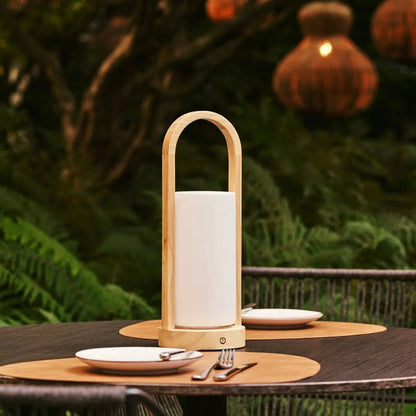Light Brown Wooden Table Lamp - Cordless Rechargeable Dimmable