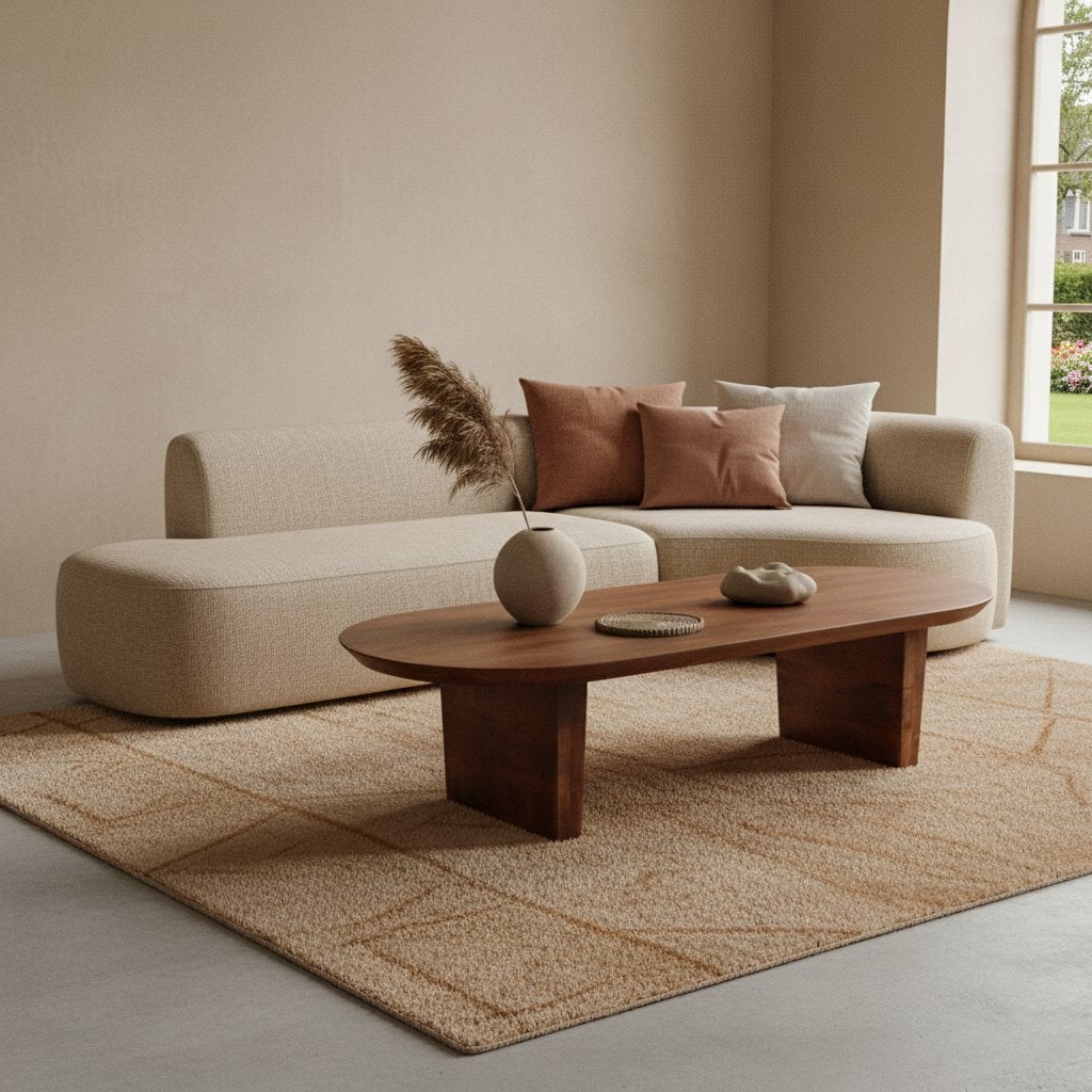 Mango Wood Coffee Table - Round Brown Bullnose Table