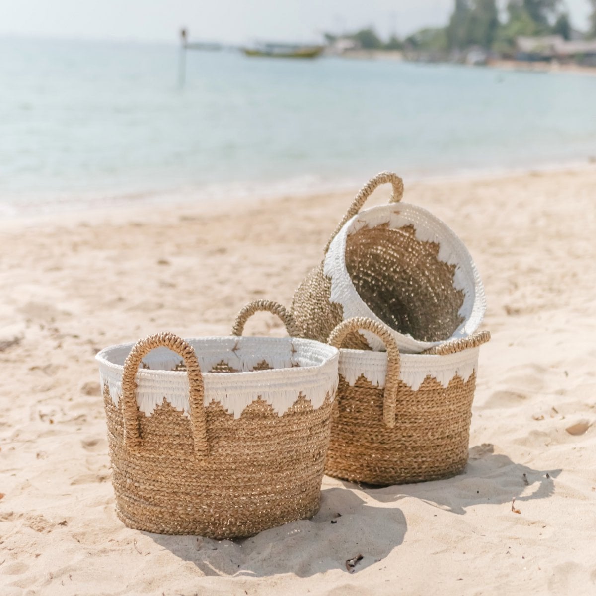 Seagrass Storage Basket with Cotton Cords – Round Laundry Basket