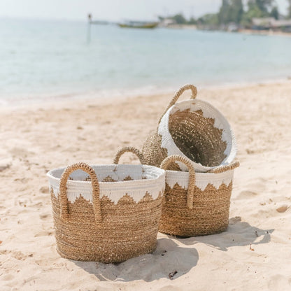 Seagrass Storage Basket with Cotton Cords – Round Laundry Basket
