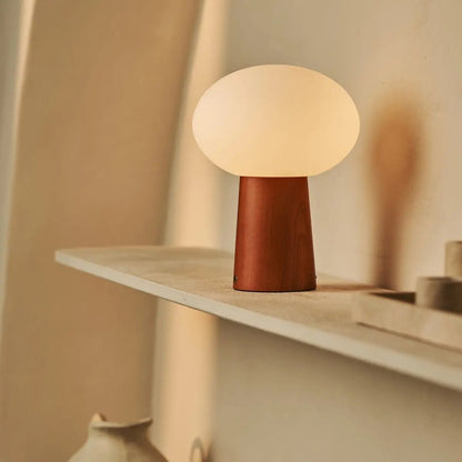 Max Chestnut Brown Wooden Cordless Table Lamp | Rechargeable, Glass, Sustainable Design