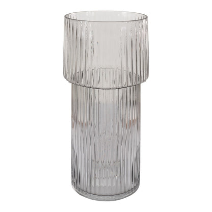 Clear Glass Vase - Modern Ribbed Design, 40 cm Tall