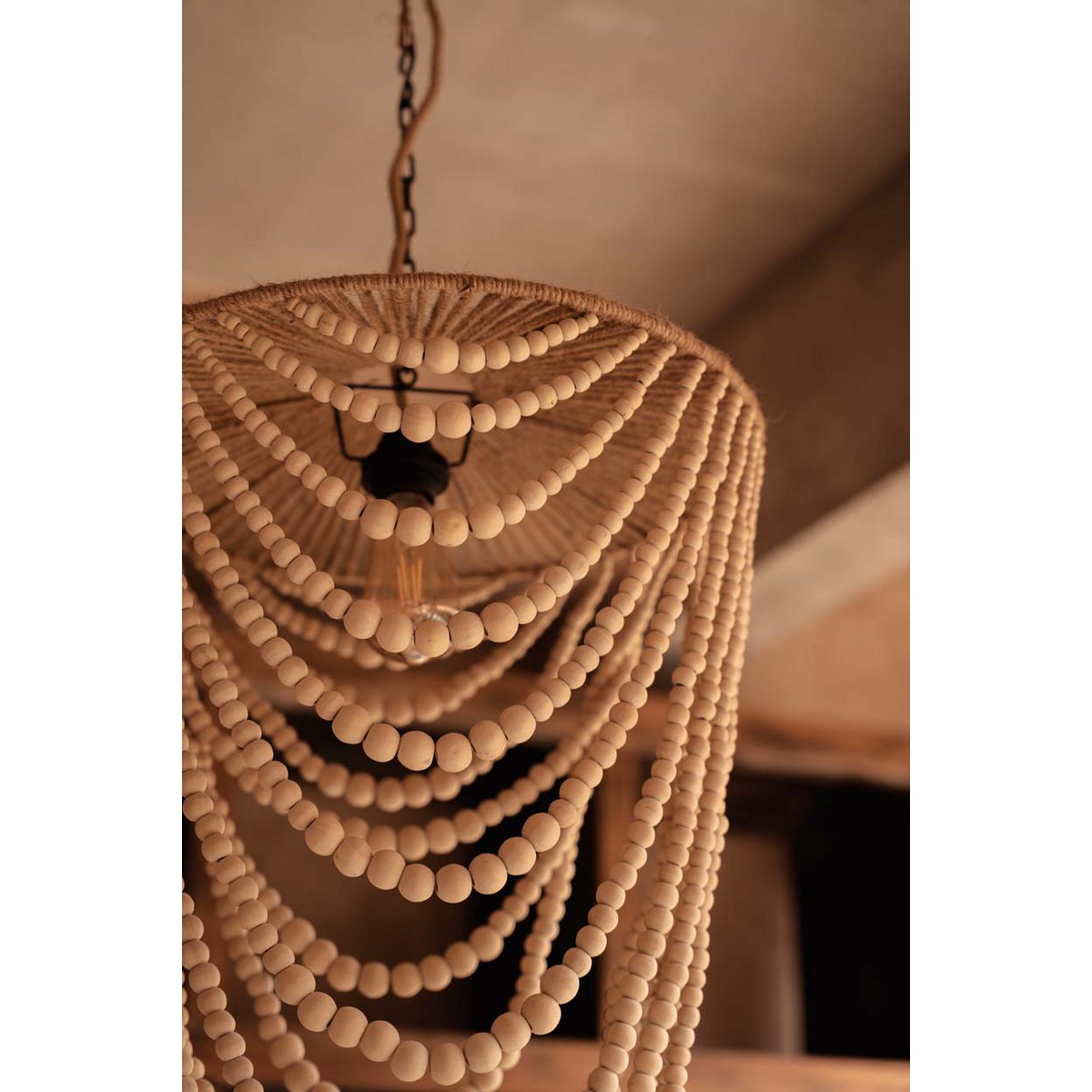 The Wooden Bead Chandelier - Natural - L