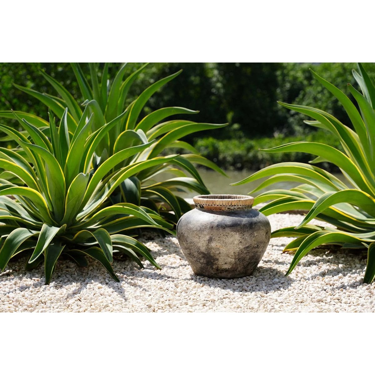 Terracotta Vase - Antique Grey Raffia Vase - Medium