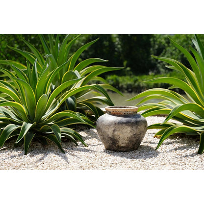 Terracotta Vase - Antique Grey Raffia Vase - Medium