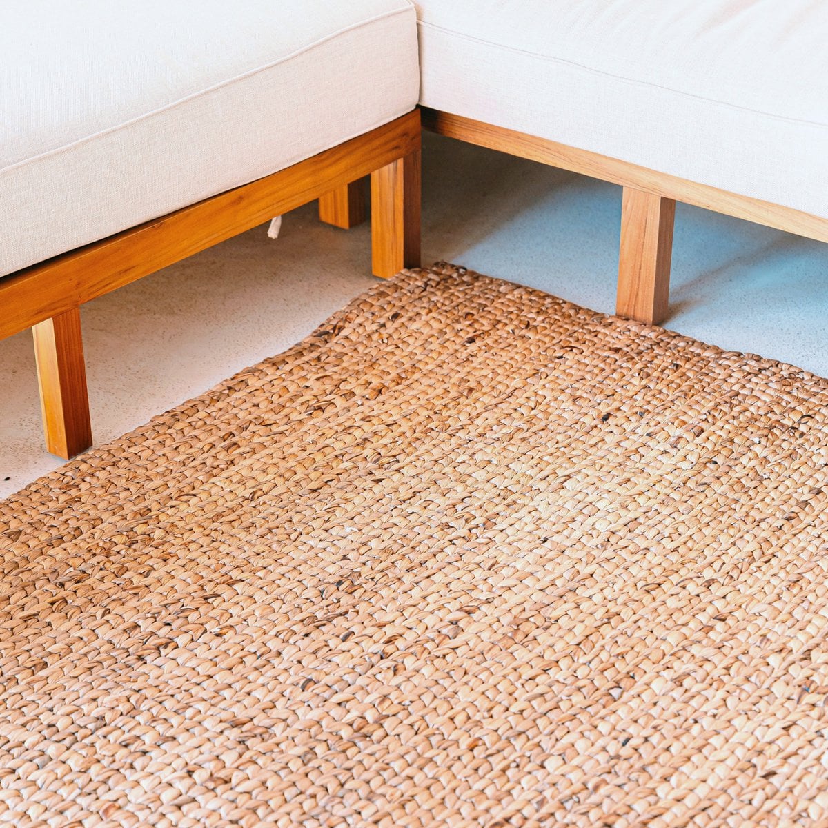Water Hyacinth Area Rug - Square Boho Brown Rug, 180x115 cm
