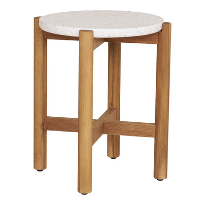 Terracina Side Table - Natural/White, Acacia/Terrazzo, ø37x46 cm