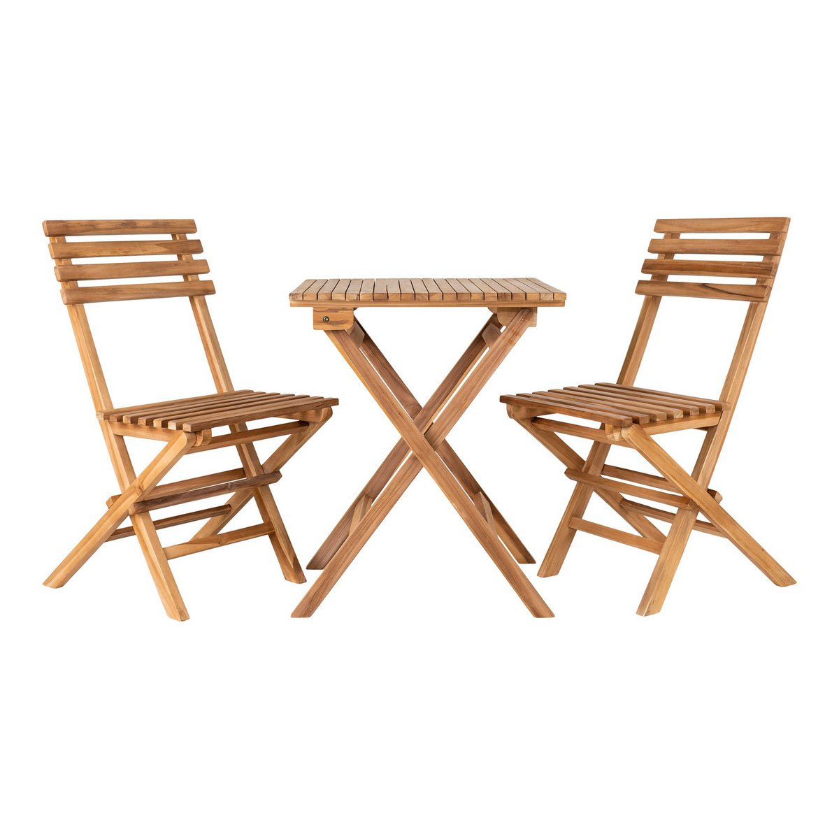 Teak Café Set - Natural Wood Outdoor Set with 2 Chairs & Table