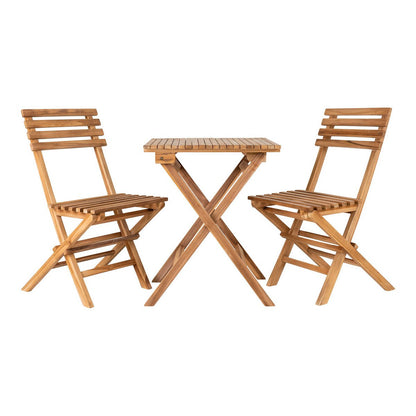 Teak Café Set - Natural Wood Outdoor Set with 2 Chairs & Table