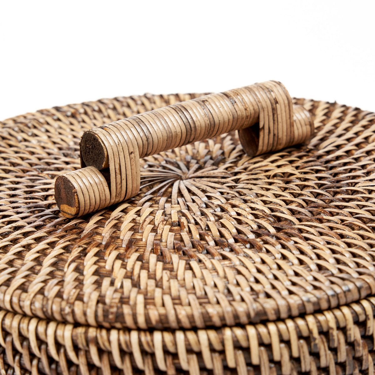 Rattan Storage Basket - Low Brown Handwoven Bin