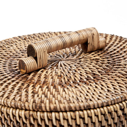 Rattan Storage Basket - Low Brown Handwoven Bin