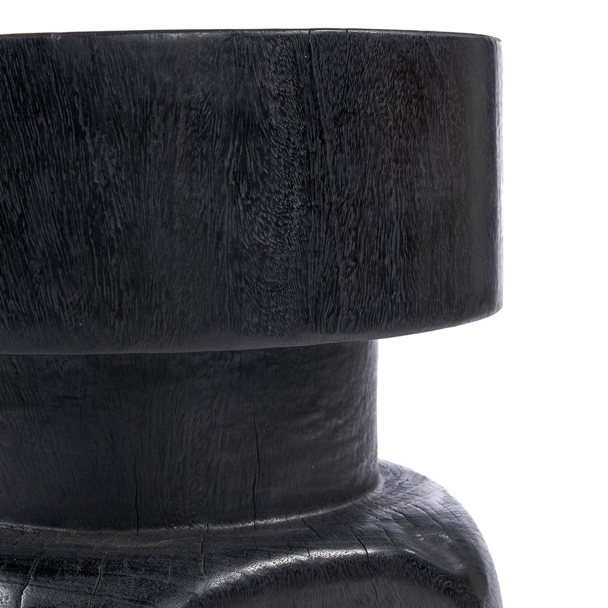 Solid Wood Squat Stool - Black Circular Accent Seat