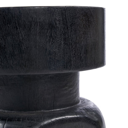 Solid Wood Squat Stool - Black Circular Accent Seat