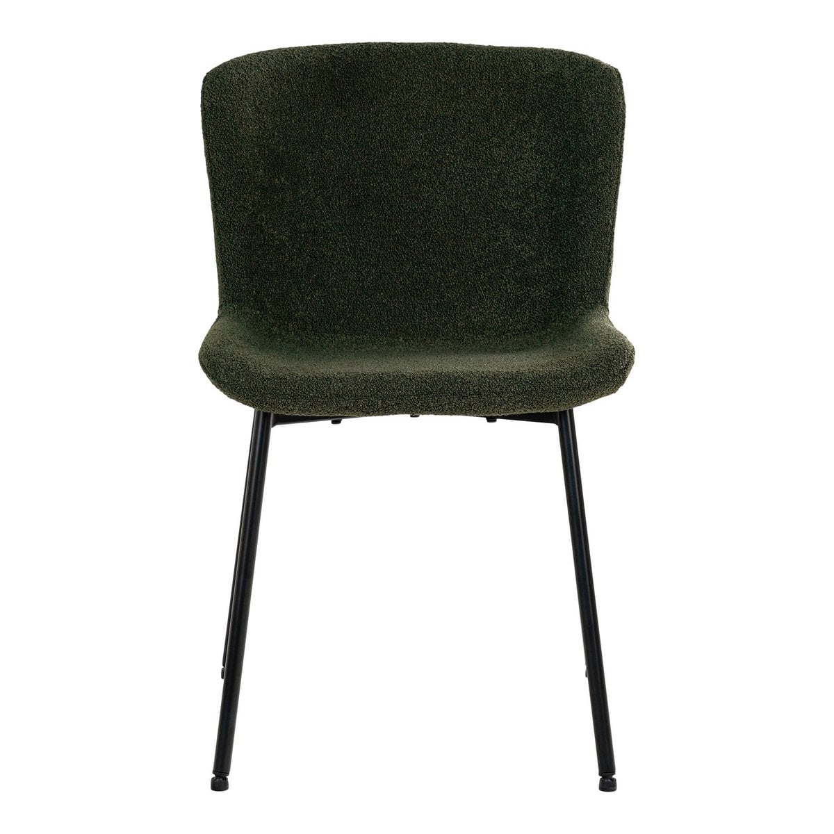 Bouclé Dining Chairs - Dark Green with Black Legs - Set of 2