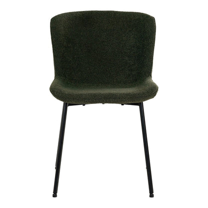 Bouclé Dining Chairs - Dark Green with Black Legs - Set of 2
