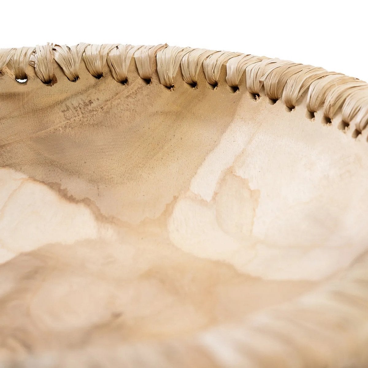 Teak Wood Bowl - Natural Raffia Decorative Bowl - Large