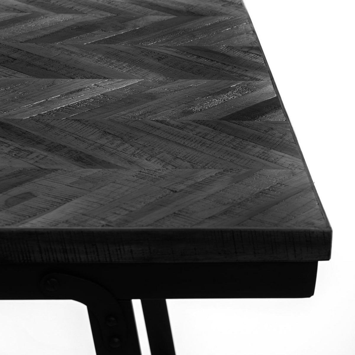 Teak Herringbone Console Table – Black Iron High Table, 140cm