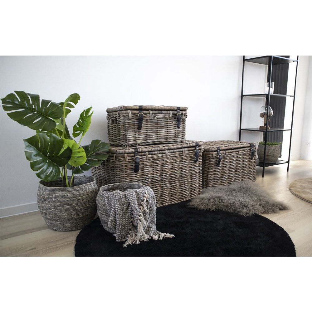 Depok Storage Trunk - Grey, Kubu Rattan - Set of 3