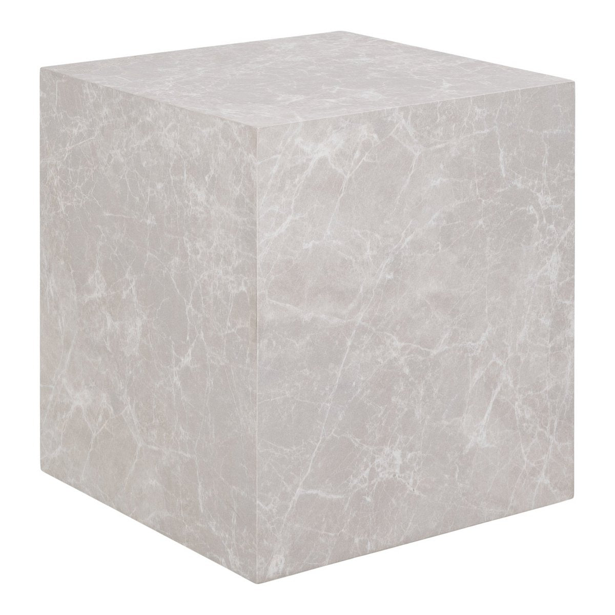 Marble Look Side Table - Beige Accent Table, 40x40cm