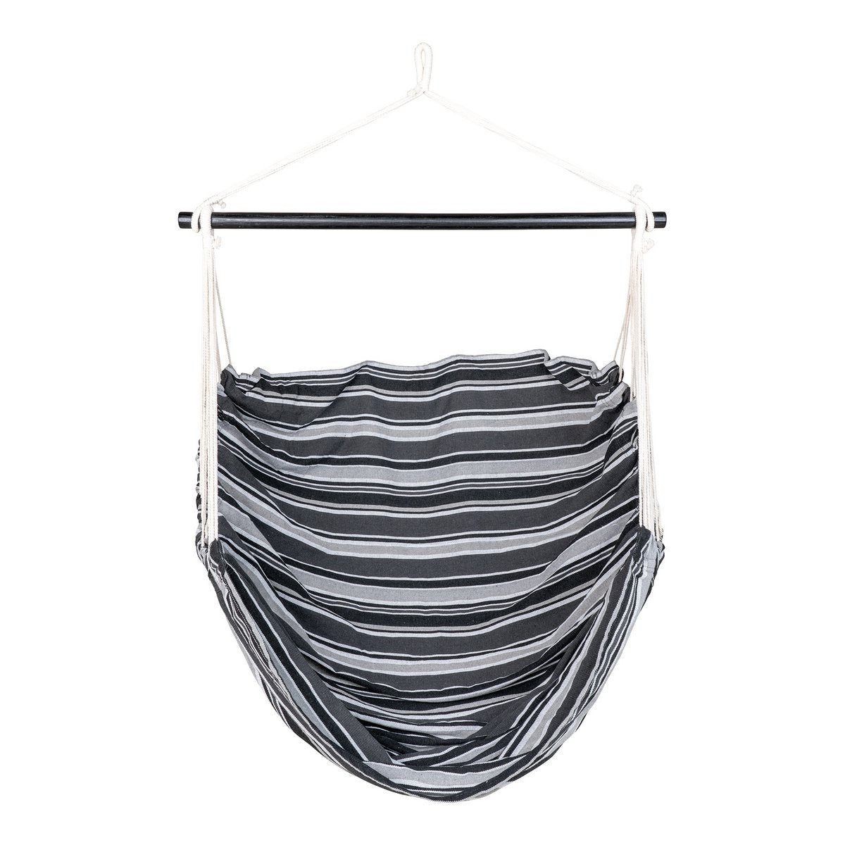 Cotton Hammock Chair - Grey & Black Hanging Chair for Patio, Larch Frame