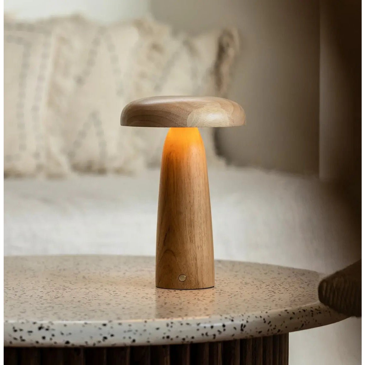 Wooden Table Lamp Light Brown | Cordless Rechargeable Dimmable