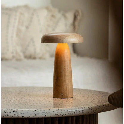 Wooden Table Lamp Light Brown | Cordless Rechargeable Dimmable