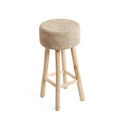 Raffia Bar Stool - Natural Teak & Woven Seat