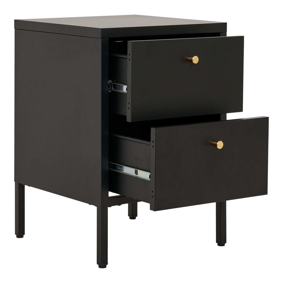 Black Steel Bedside Table - Modern Nightstand with 2 Drawers, 40x40cm