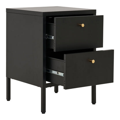 Black Steel Bedside Table - Modern Nightstand with 2 Drawers, 40x40cm