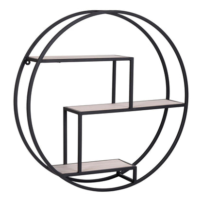Steel and Wood Shelf - Black & Natural Rotterdam Display, 62cm