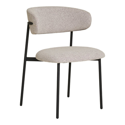 Bouclé Dining Chairs - Sand, Modern Set of 2 with Black Metal Legs