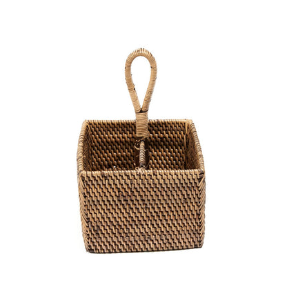 Rattan Cutlery Caddy - Natural Brown Woven Utensil Holder