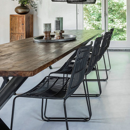 Rattan Garden Chair - Slim Black Metal Frame Outdoor Seating