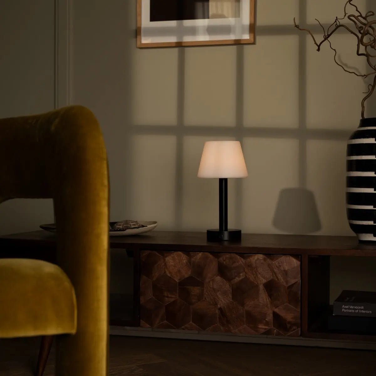 Zoë Black Wooden Rechargeable Table Lamp | Dimmable, USB-C & Up to 80 Hours of Battery Life