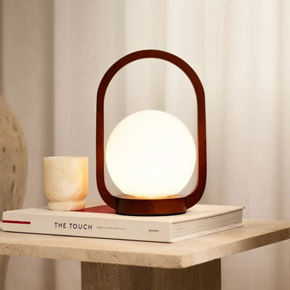 Wooden Cordless Table Lamp – Chestnut Brown, Rechargeable & Dimmable