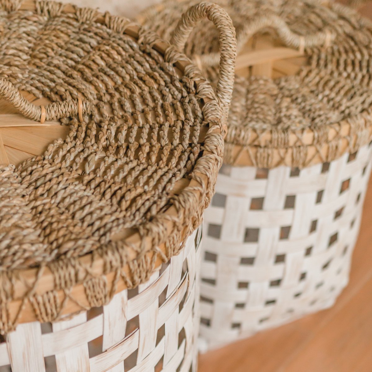 Bamboo Laundry Basket with Lid - Iraya - Natural Woven Design