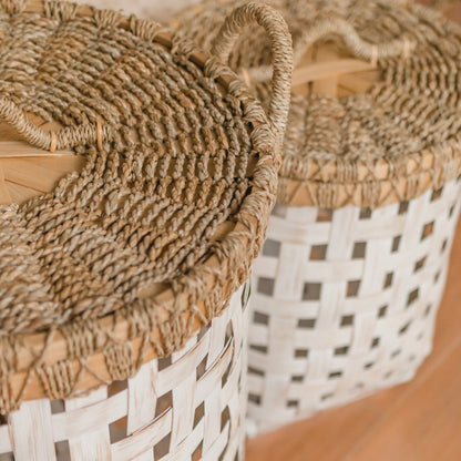 Bamboo Laundry Basket with Lid - Iraya - Natural Woven Design