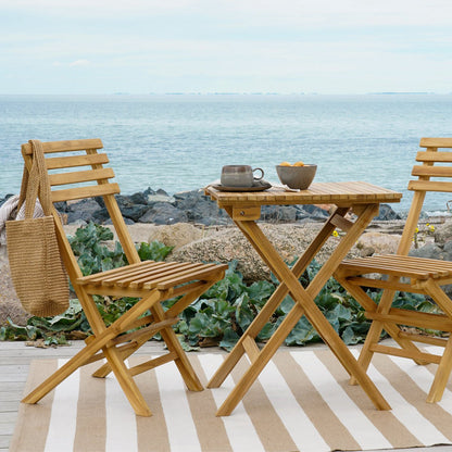 Teak Café Set - Natural Wood Outdoor Set with 2 Chairs & Table