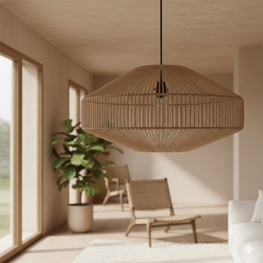 Natural Rope Pendant Light - Linea Gem Hanging Lamp