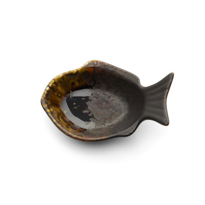 Ceramic Fish Shaped Bowl - Brown Glazed Small Serving Dish