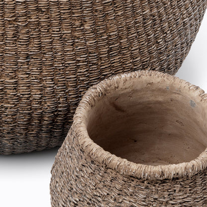 Concrete Planter - XL Brown Faux-Puff Design for Large Plants