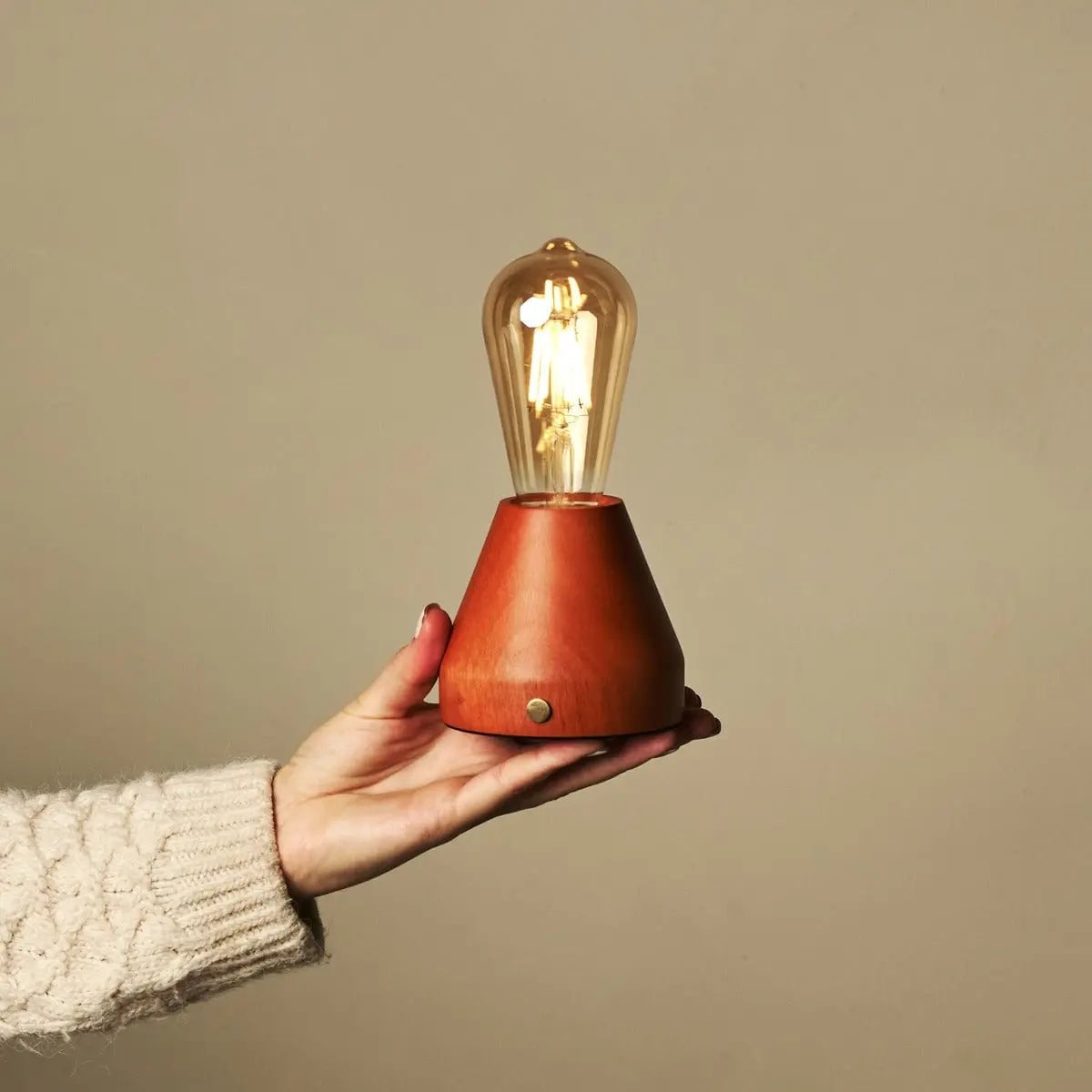 Zavi Chestnut Brown Rechargeable Table Lamp | LED, Cordless & 80-Hour Battery Life