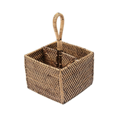 Rattan Cutlery Caddy - Natural Brown Woven Utensil Holder
