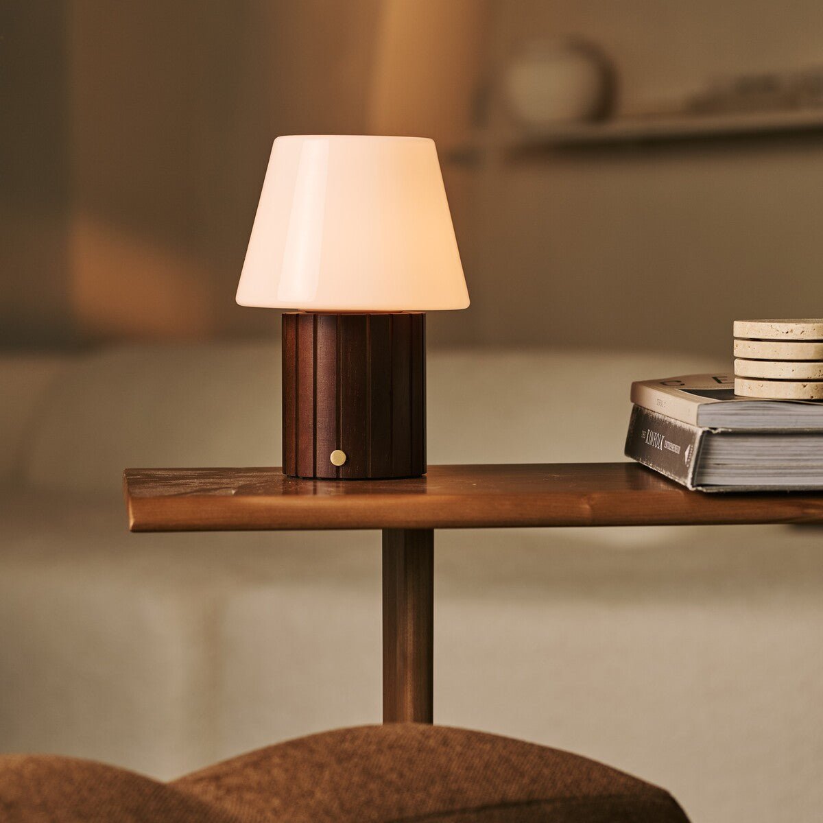 Cordless Table Lamp - Dark Brown Rechargeable Lamp with 3 Light Modes