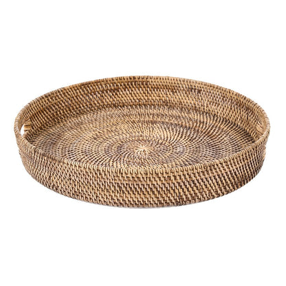 Rattan Serving Tray - Large Handwoven Tray - Natural Brown