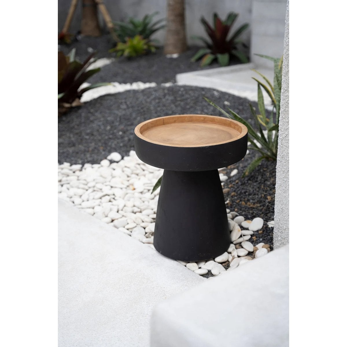 Suar Wood Side Table - Black Natural Rayu Design