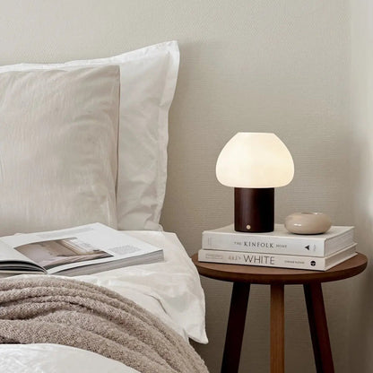 Dark Brown Wooden Table Lamp | Rechargeable & Dimmable