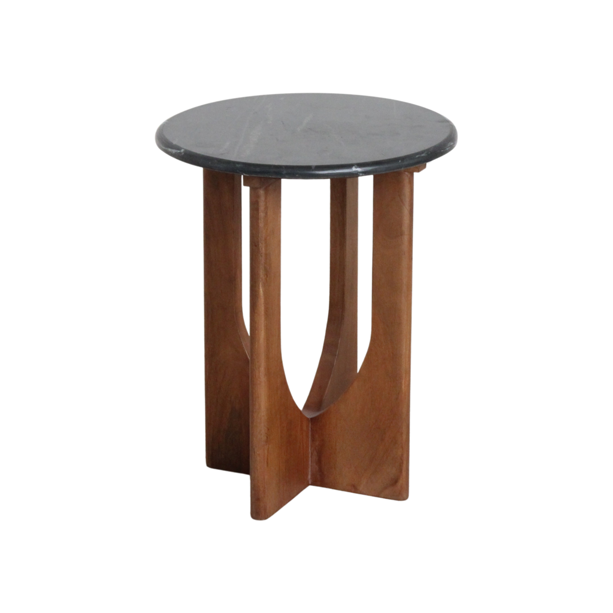 Black Marble Side Table – Mango Wood Base, Modern Accent