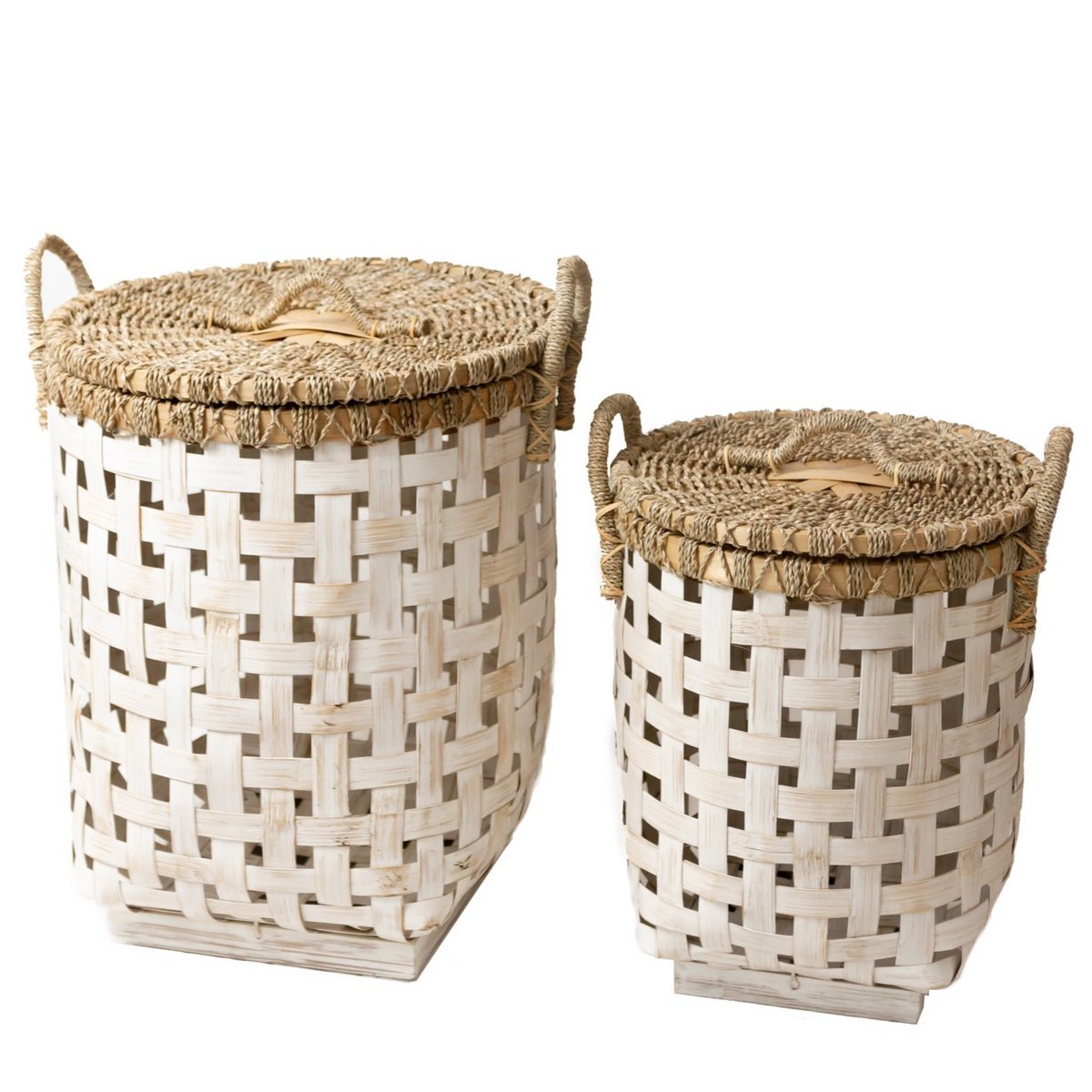 Bamboo Laundry Basket with Lid - Iraya - Natural Woven Design